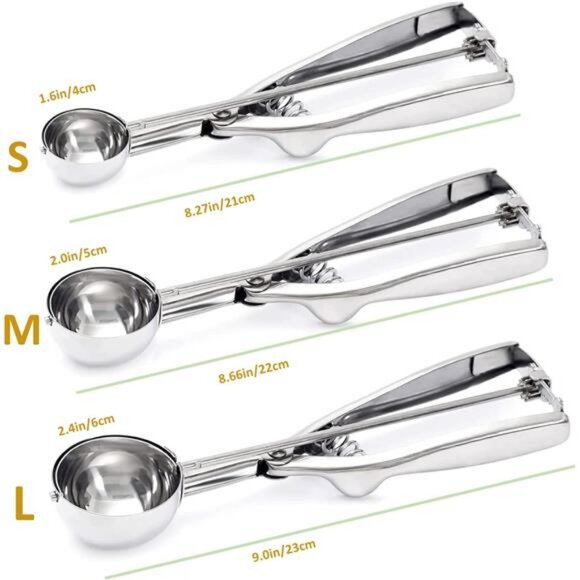 Ice Cream Scoop, 3Pcs Cookie Scoop Set, 18/8 Stainless Steel - Picture 2 of 7